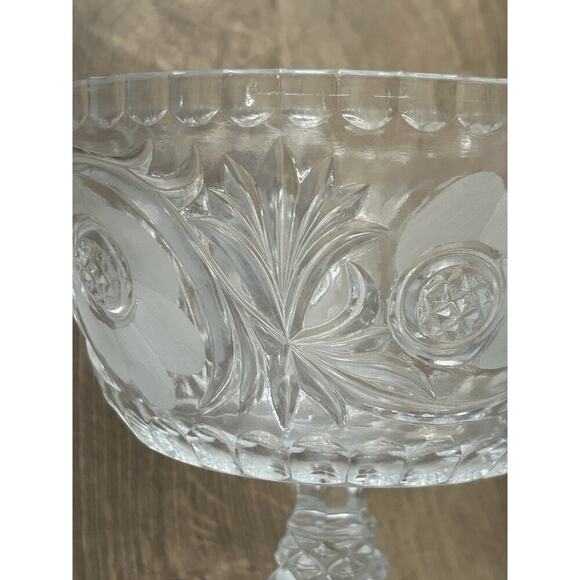 7" American Brilliant Cut Floral Star Crystal Pedestal Footed Bowl Glows Pink! - Picture 14 of 14